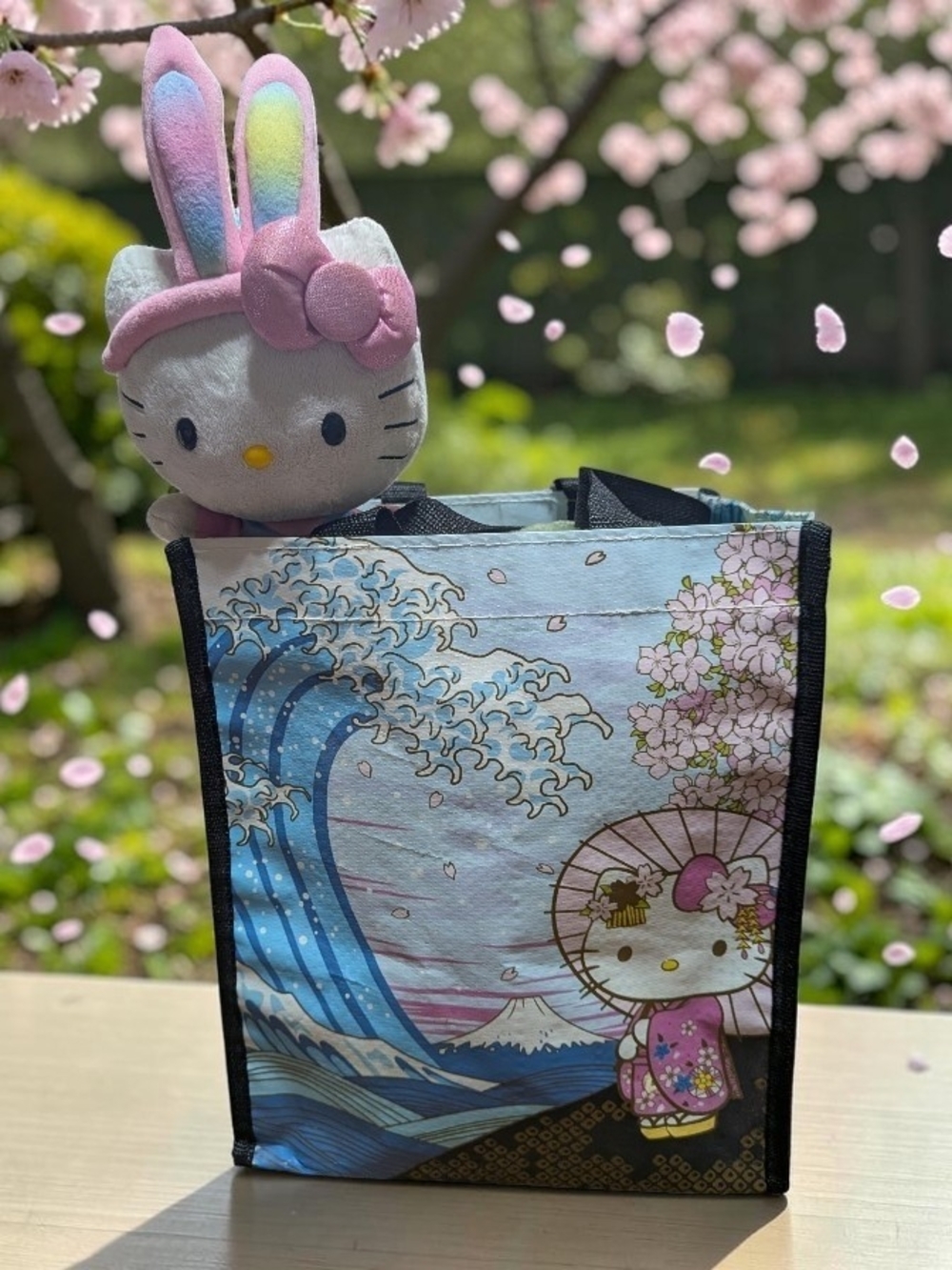 Hello Kitty Sakura & Great Wave Reusable Tote - Pastel Pink/Blue